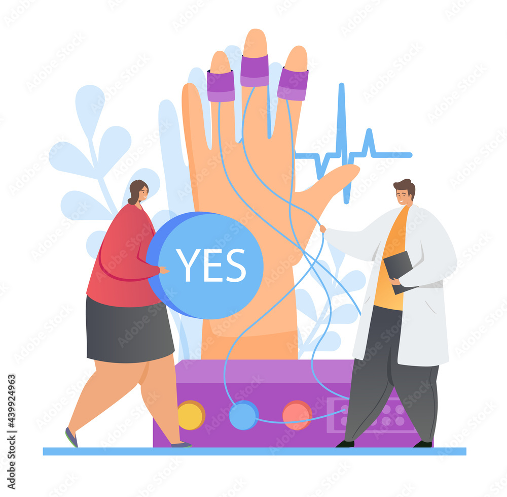 Suspicious female person take a polygraph test Suspicious female person take a polygraph test