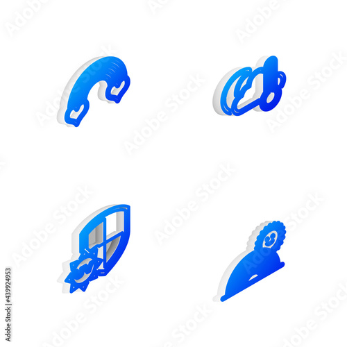 Set Isometric line Thermometer and cloud, moon, Rainbow with heart, UV protection and sun icon. Vector