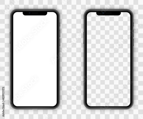Realistic smartphone. Modern frameless smartphone Mock up with blank white screen. Phone black. Vector illustration