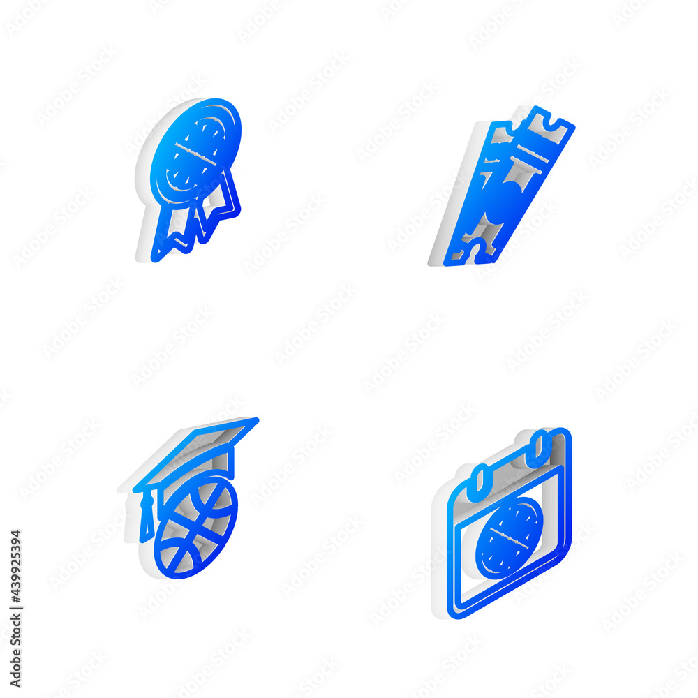 Set Isometric line Basketball game ticket, award, training and on sport calendar icon. Vector Set Isometric line Basketball game ticket, award, training and on sport calendar icon. Vector