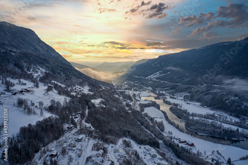 sunrise in the mountains. Shot in Gol  Hallingdal  Norway in the winter.