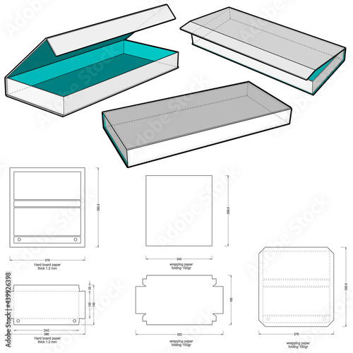 Rigid Magnet Box Template (Internal measurement 24x10+2cm)and Die-cut Pattern. The .eps file is full scale and fully functional. Prepared for real cardboard production.