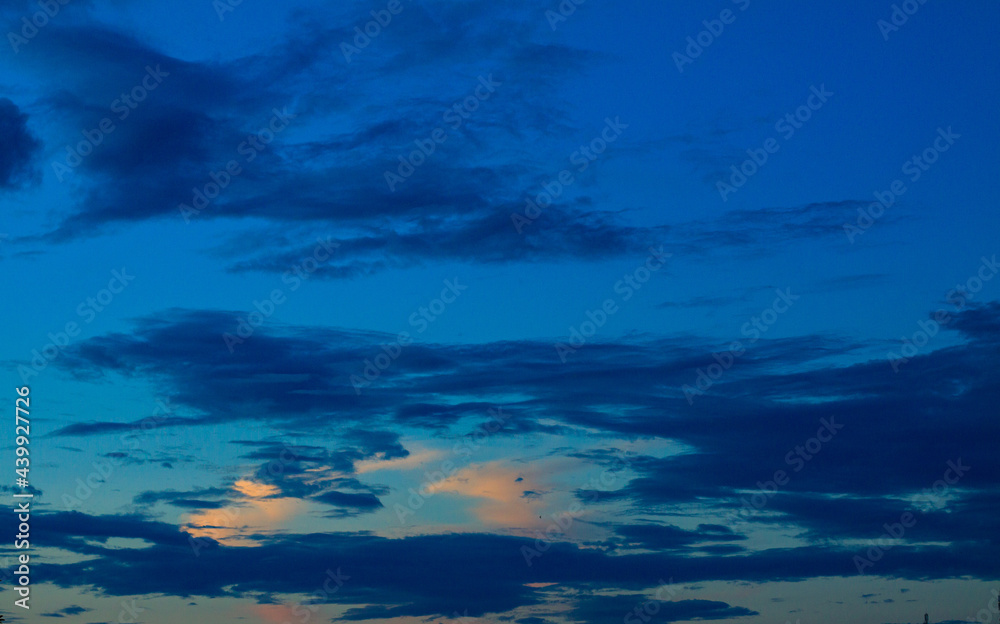 Clouds in a blue sky at sunset or dawn