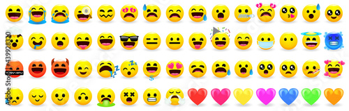 Yellow emoji. Emotional faces, Set of different smile, joyful and sad, kind and evil. Set 60
