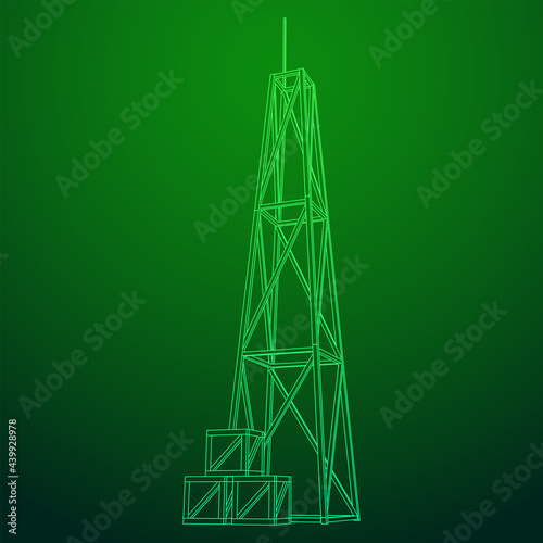 Antenna. Telecommunications signal transmitter radio tower. Communications concept. Wireframe low poly mesh vector illustration