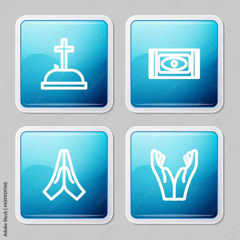 Set line Tombstone with cross, Traditional carpet, Hands in praying position and icon. Vector Set line Tombstone with cross, Traditional carpet, Hands in praying position and icon. Vector