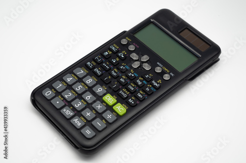 programmable scientific calculator on white background, scientific calculator concept