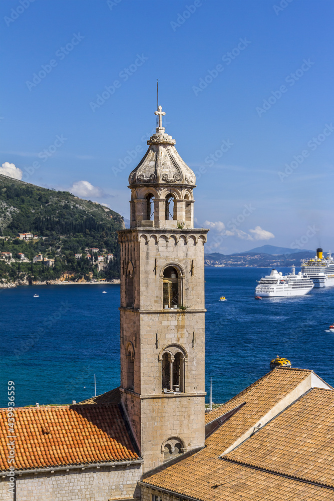 Dominican monastery tower. Monastery is located at eastern part of City Dubrovnik. Dominican monastery is one of the most important architectural parts and art heritage of Dubrovnik. Croatia.