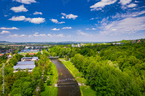 Fototapeta Naklejka Na Ścianę i Meble -  Scenery of the Vistula river in Ustron on the hills of the Silesian Beskids. Poland
