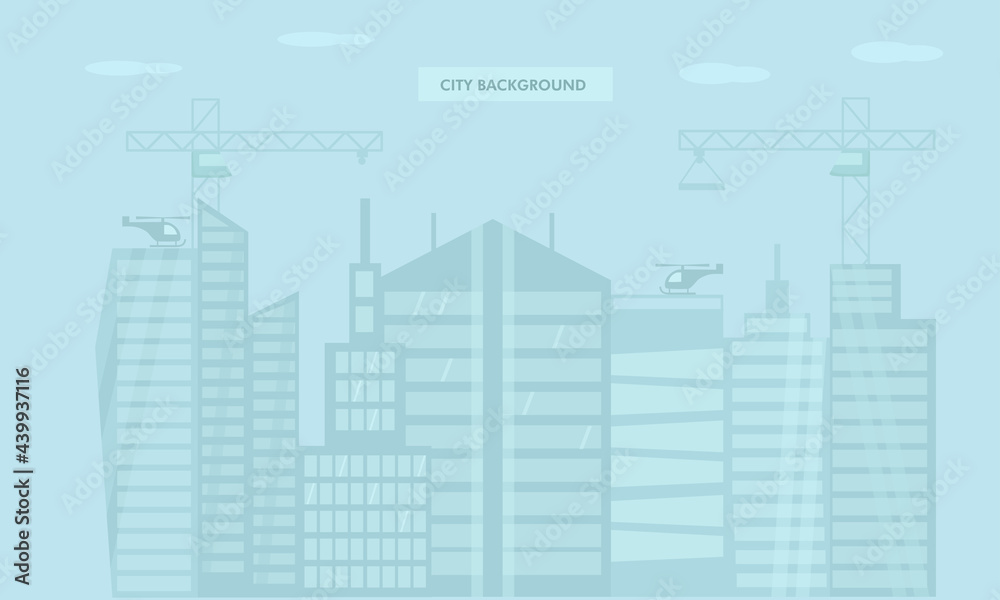 Urban city landscape with modern buildings, crane, skyscraper on skyline. Abstract silhouette cityscape for banner and background. Vector stock illustration for real estate, construction company EPS10