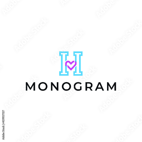 monogram, logo, design, letter, vector, sign, business, symbol, h, modern, love,  happy, logotype, wedding, romantic, style, , branding, family, line, emblem