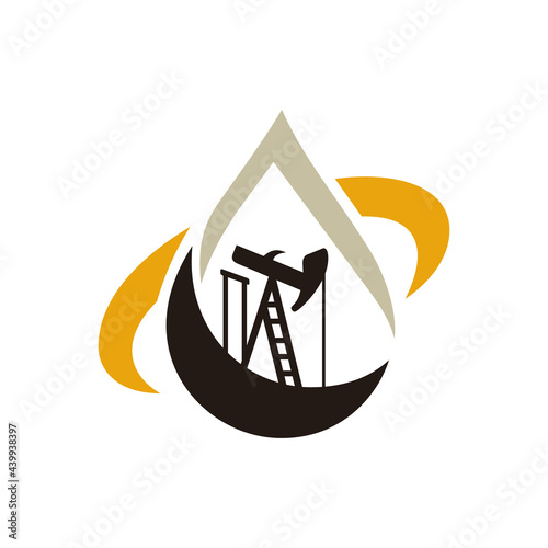 Gas and oil industrial logo design idea with oil drop and flame shape. Black and Gold logo concept for energy business. Energy resources logo layout.