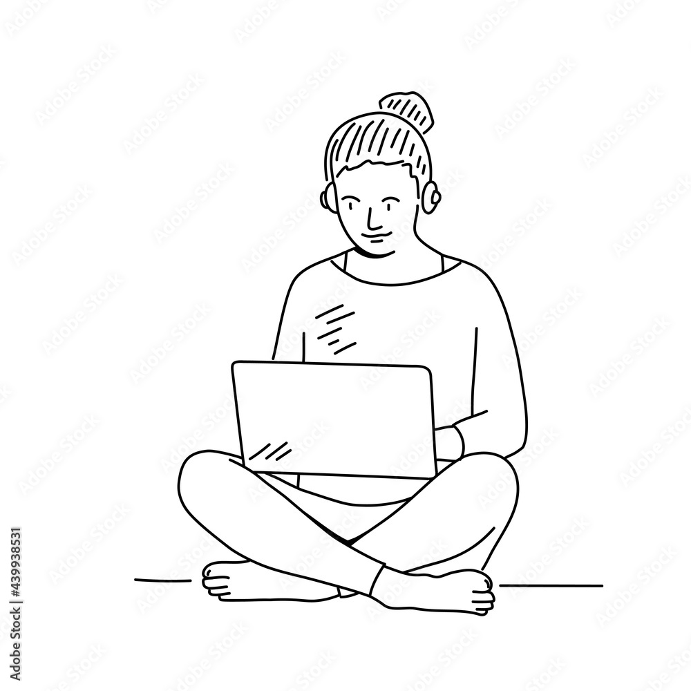 Woman using laptop in lotus pose. Woman using laptop in lotus pose.