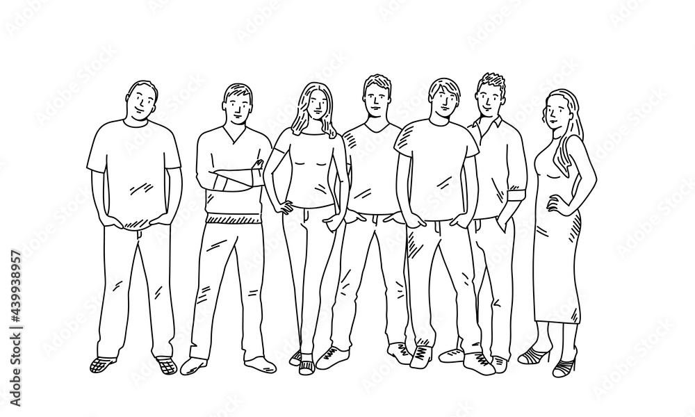 Group of students, friends are standing together. Group of students, friends are standing together.
