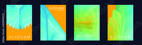 Fluid Minimal Cover. Vintage Design Luxury Abstract Brochure. Liquid Texture for Foil Label. 1990 Paper Gradient Backdrop. Set of Vector Backgrounds for Business Flyers. Fortuna Gold and Yellow