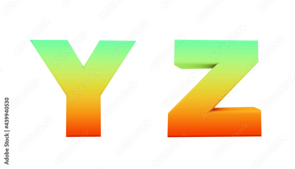 Alphabet in gradient colors.Letters in 3D Render. Letters Y, Z Alphabet in gradient colors.Letters in 3D Render. Letters Y, Z
