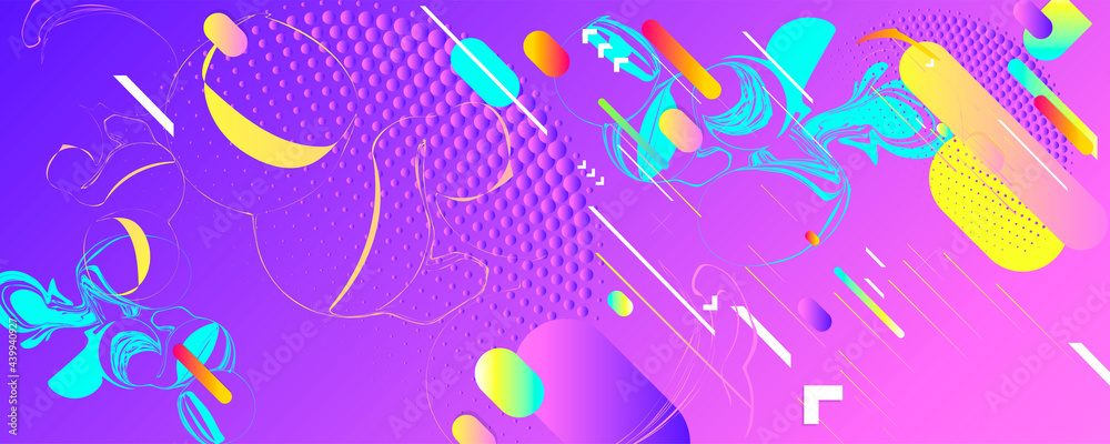 New bright juicy summer abstract fluid creative banner, trendy bright neon colors with dynamic lines. Vector