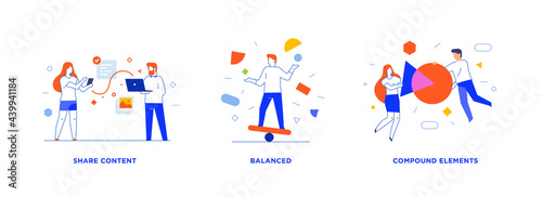 People use gadgets. set of icons, illustration. Smartphones tablets user interface social media.Flat illustration Icons infographics. Landing page site print poster.