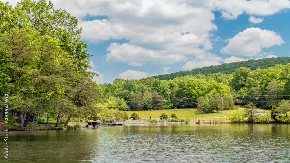 Scenic panorama of Lake Dartmoor in Tennessee shows a very calm, glassy lake surface with rich, healthy oak trees lining the shoreline. Scenic panorama of Lake Dartmoor in Tennessee shows a very calm, glassy lake surface with rich, healthy oak trees lining the shoreline.