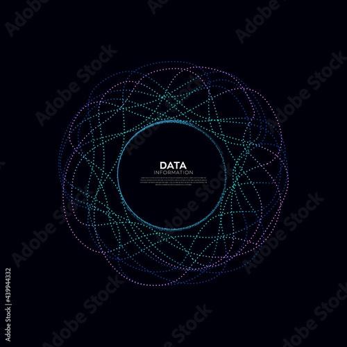 Abstract vector explosion dots line equalizer circle shape isolated technology background. Big data algorithms visualization. Vector illustration in concept of technology, science, quantum explosion.