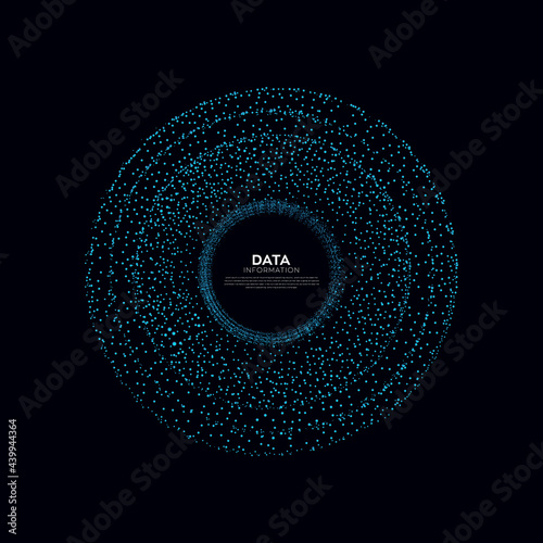 Abstract vector explosion dots line equalizer circle shape isolated technology background. Big data algorithms visualization. Vector illustration in concept of technology, science, quantum explosion.