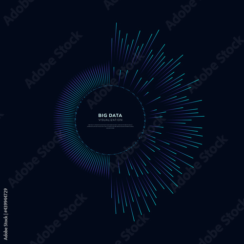 Abstract vector explosion lines equalizer circular shape  isolated  technology background. Big data algorithms visualization. 
Vector illustration in concept of technology, science, quantum explosion.