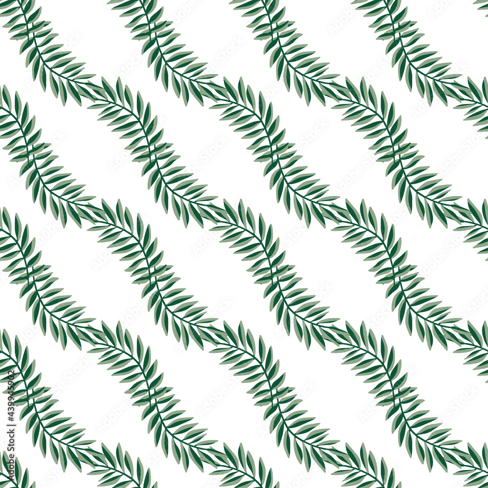 Tropical Green Leaves Diagonal Stripes Seamless Pattern Background