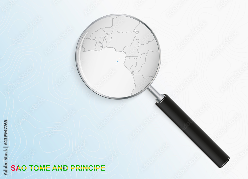 Magnifier with map of Sao Tome and Principe on abstract topographic background. Magnifier with map of Sao Tome and Principe on abstract topographic background.