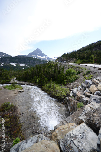 Waterfall and river at Glacier National Park, just off the Going to the Sun Road