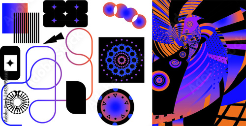 set de vectores con elementos geométricos mas fondo abstracto