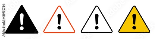Exclamation mark of warning attention icon.Caution signs collection.Collection vector danger icons isolated on white background.Caution, danger and warning signs.