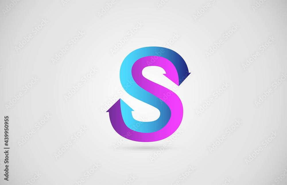 S arrow alphabet letter logo for business and company in blue and pink color. Corporate brading and lettering icon with gradient design S arrow alphabet letter logo for business and company in blue and pink color. Corporate brading and lettering icon with gradient design