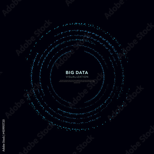 Abstract vector explosion dots line equalizer circle shape isolated technology background. Big data algorithms visualization. Vector illustration in concept of technology, science, quantum explosion.