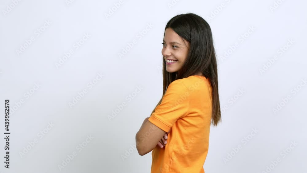 Young woman looking side over isolated background