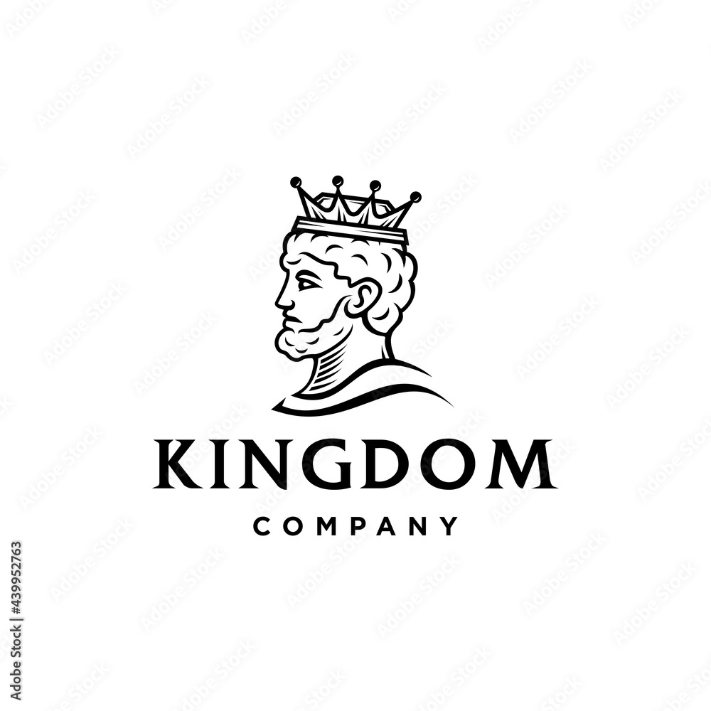 Ancient greek King Crown with Beard side Face logo design vector in minimal elegant line art Illustration