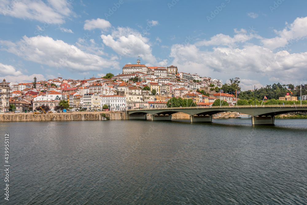 City of Coimbra in the margins of the Mondego river in Portugal. Landscape view of Coimbra, Portugal