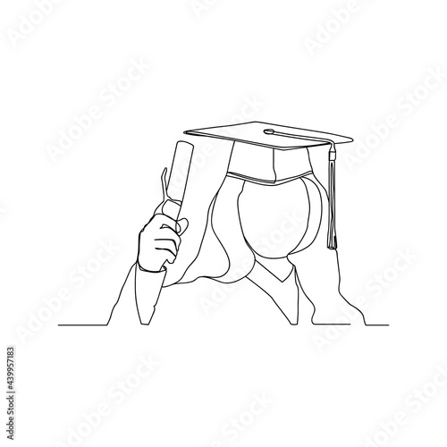 Abstract line art drawing graduates girl isolated on white background