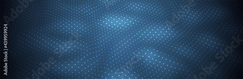 Halftone pattern. Abstract dot background. 3d dotted surface. Blue backdrop. Vector illustration