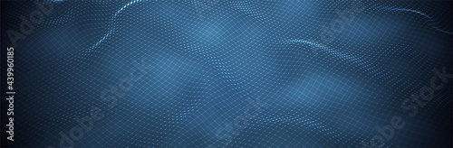 Abstract Blue Background. Dark low poly rectangle pattern. Virtual computer Landscape. Technology style. Sci-fi surface. Banner or presentation template. Vector illustration