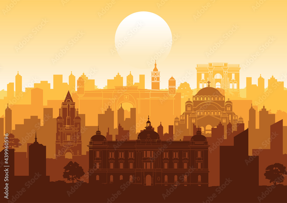 Obraz premium Serbia famous landmarks silhouette style