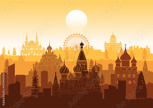 Russia famous landmarks silhouette style