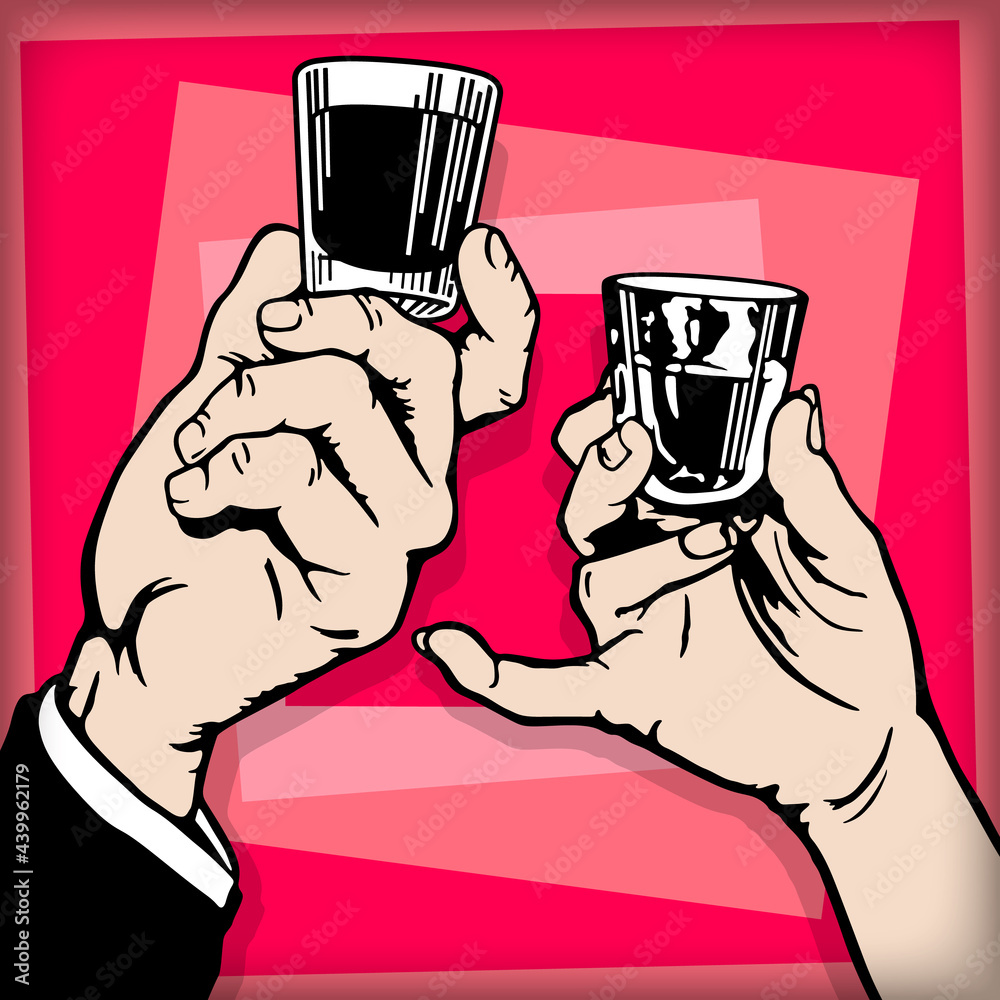 男性と女性のショットグラスを持つ手 乾杯 Male And Female Hands Holding A Shot Of Alcohol Drink Stock Vector Adobe Stock