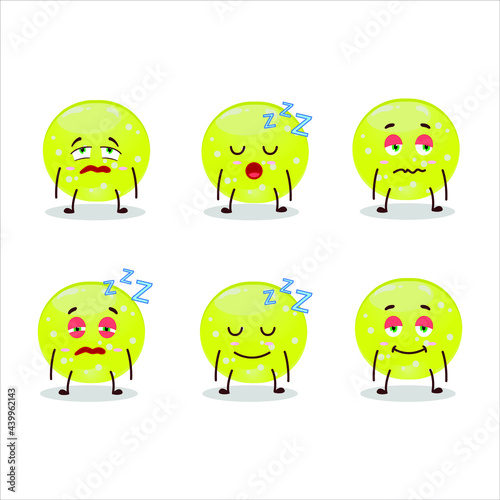 Cartoon character of jelly sweets candy green with sleepy expression. Vector illustration