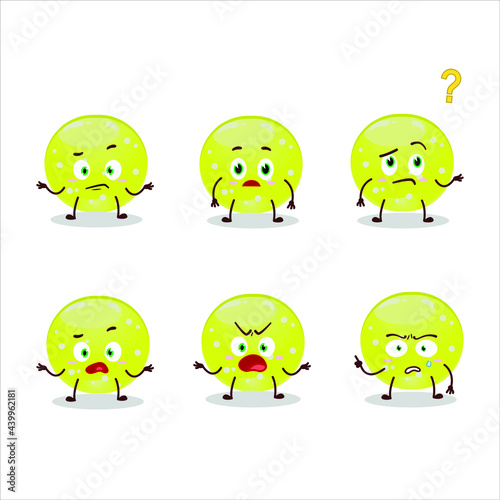 Cartoon character of jelly sweets candy green with what expression. Vector illustration