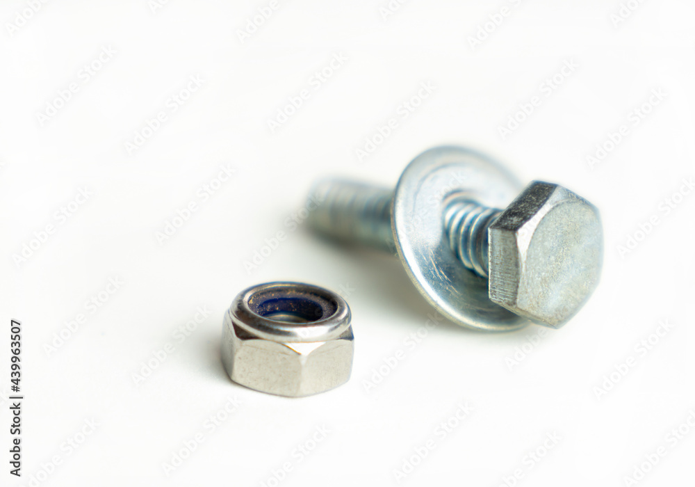 Steel Nut, Bolt, and Washer. Steel Nut, Bolt, and Washer.