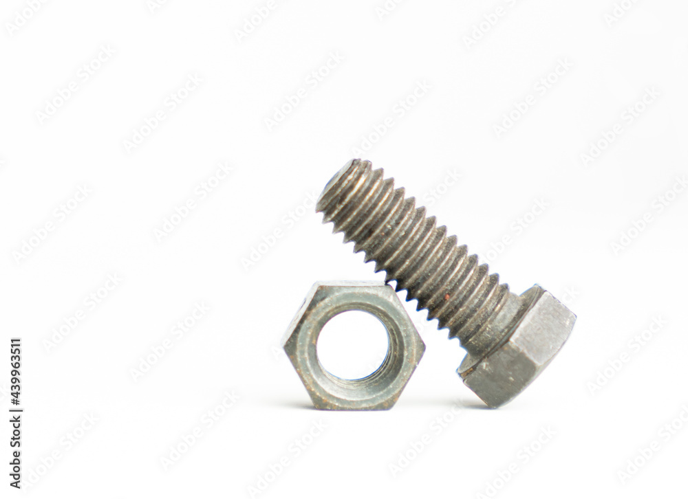 Rusty bolt and nut isolated on white background. Rusty bolt and nut isolated on white background.