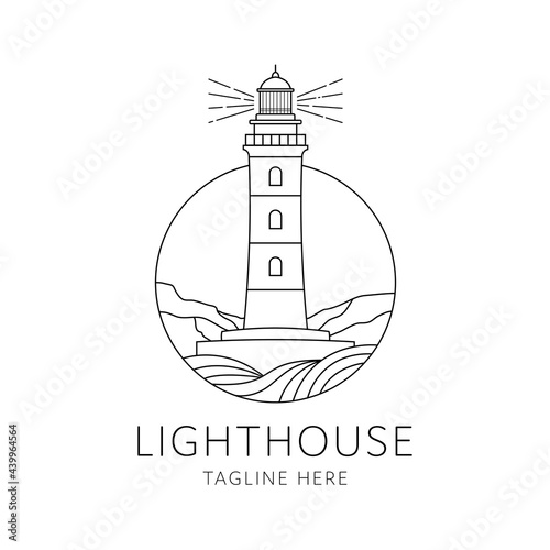 lighthouse badge logo monoline style design isolated on white background