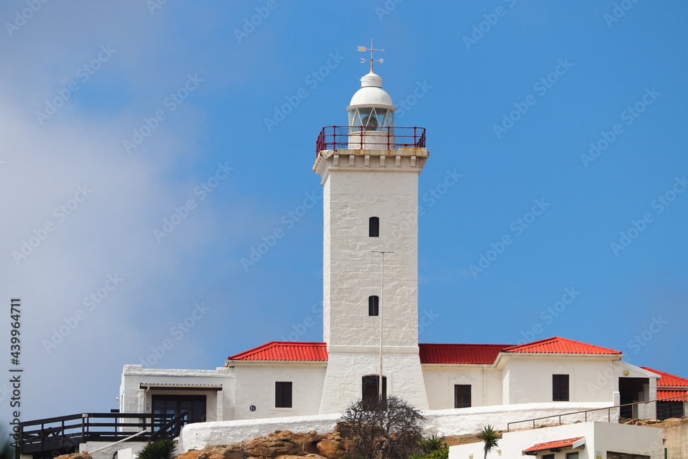 White Lighthouse Tower Building At Cape St. Blaize, Mossel Bay, South Africa White Lighthouse Tower Building At Cape St. Blaize, Mossel Bay, South Africa