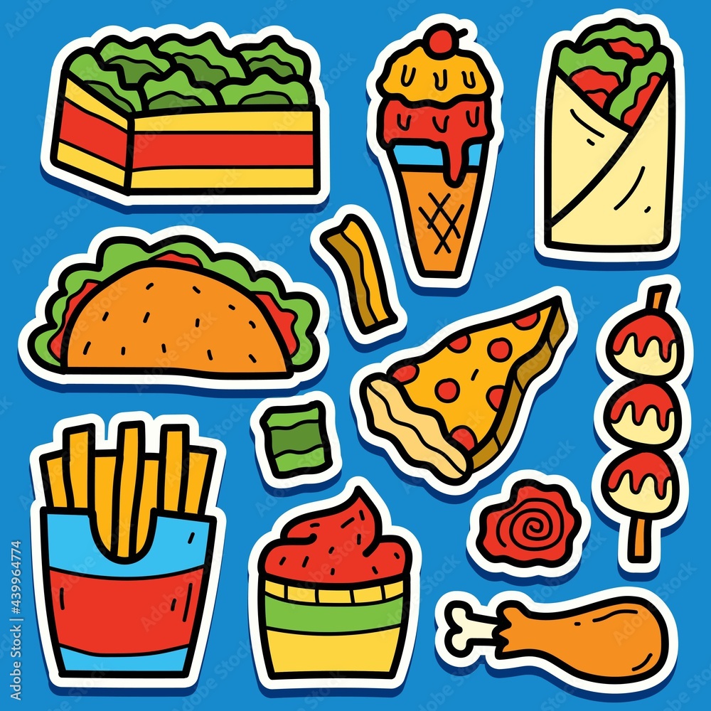 food cartoon doodle sticker design for stickers, logos, stamps, patches, badges, wallpapers and more food cartoon doodle sticker design for stickers, logos, stamps, patches, badges, wallpapers and more