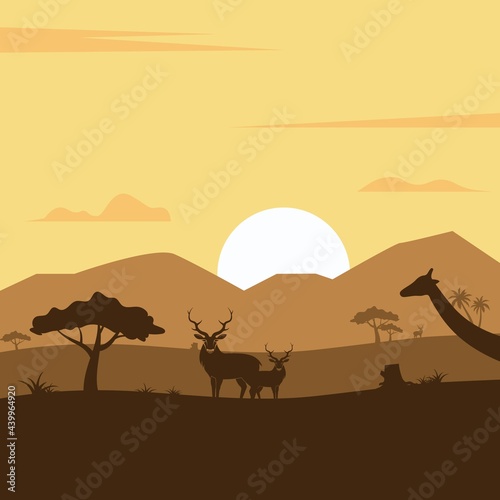 landscape african aminal in savanna vector icon illustration design template photo